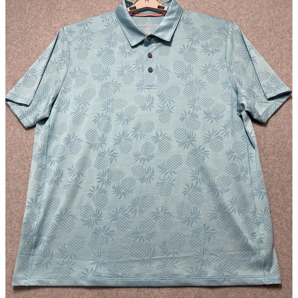 Tommy Bahama Island Zone Palm Coast Pineapple Golf Polo Shirt Men's XL Blue